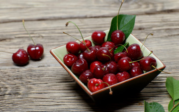 Картинка еда вишня +черешня стол миска