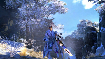 Картинка видео+игры swordsman воин деревья постройки