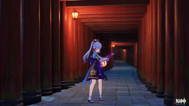 Обои картинки фото аниме, genshin impact, девушка, колонны