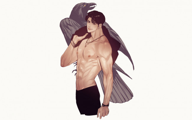 Обои картинки фото аниме, unknown,  другое , парень, ворон