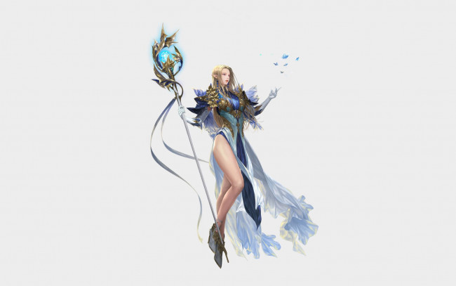 Обои картинки фото r2 mobile, видео игры, r2mobile, девушка, посох, бабочки