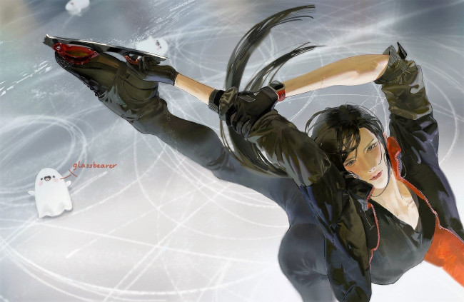 Обои картинки фото аниме, mo dao zu shi, вэй, усянь, лед, коньки, фигурное, катание