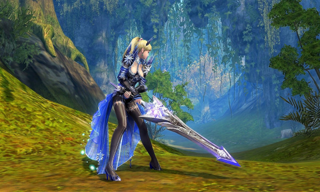 Обои картинки фото видео игры, aion, девушка, меч, лес