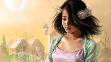 Картинка рисованное люди девушка азиатка улица