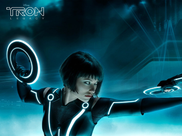 Обои картинки фото кино фильмы, tron legacy, девушка, брюнетка, костюм, неон, кольцо