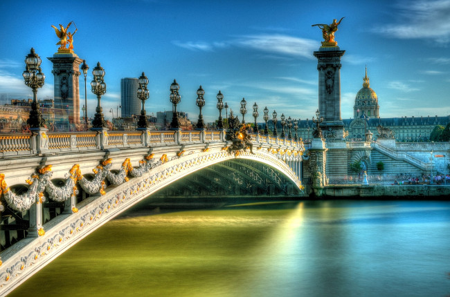 Обои картинки фото города, париж , франция, мост, небо, река