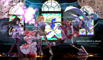 Картинка аниме mahou shoujo madoka magika miki sayaka tomoe mami akemi homura kaname sakura kyouko magica