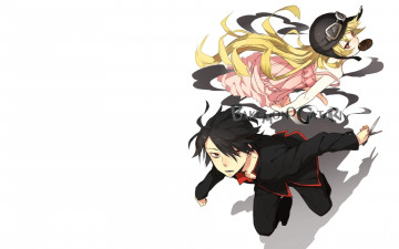 Картинка аниме bakemonogatari araragi koyomi oshino shinobu мужчина девушка платье шлем