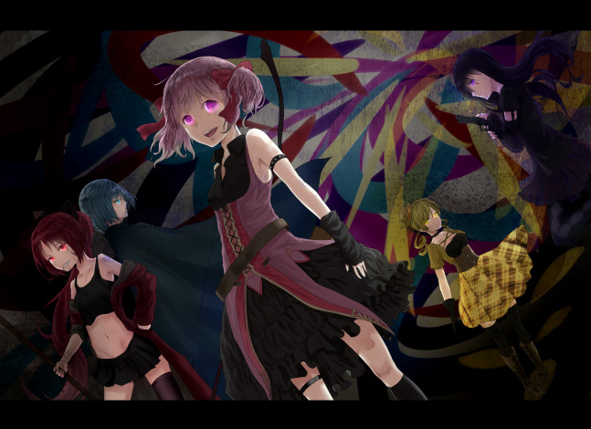 Обои картинки фото аниме, mahou, shoujo, madoka, magika, sakura, kyouko, kaname, akemi, homura, tomoe, mami, miki, sayaka, magica