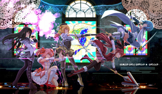 Обои картинки фото аниме, mahou, shoujo, madoka, magika, miki, sayaka, tomoe, mami, akemi, homura, kaname, sakura, kyouko, magica