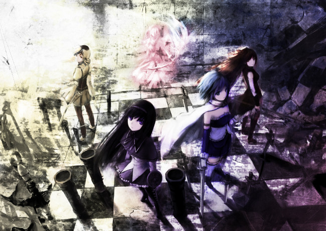 Обои картинки фото аниме, mahou, shoujo, madoka, magika, miki, sayaka, sakura, kyouko, kaname, akemi, homura, tomoe, mami, magica