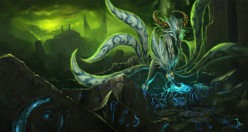 Картинка фэнтези драконы магия храм рога хвосты животное символы