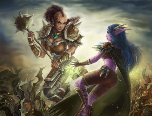 Картинка видео+игры world+of+warcraft девушки эльфийка битва