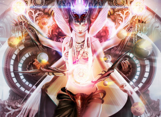 обоя видео игры, legend of the cryptids, сферы, многорукая, шары, богиня, девушка