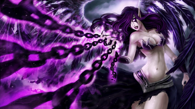 Обои картинки фото видео игры, league of legends, крылья, цепи, девушка, morgana