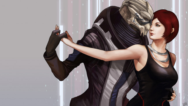 Обои картинки фото видео игры, mass effect 3, танец, арт, инопланетянин, девушка