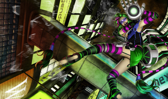 Обои картинки фото видео игры, league of legends, fan, art, cyberpunk, jinx, league, of, legends
