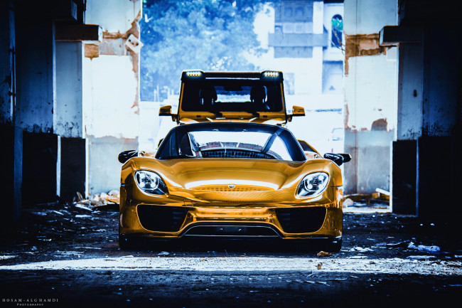 Обои картинки фото автомобили, porsche, spyder, golden, 918