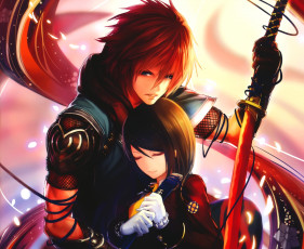Картинка аниме оружие +техника +технологии saionji botan магия объятья kikyou парень tachikawa mushimaro art девушка