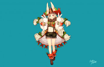 Картинка аниме животные +существа девушка взгляд фон кролики