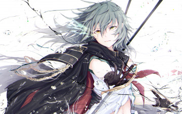 Картинка аниме оружие +техника +технологии форма шрам меч девушка пузыри