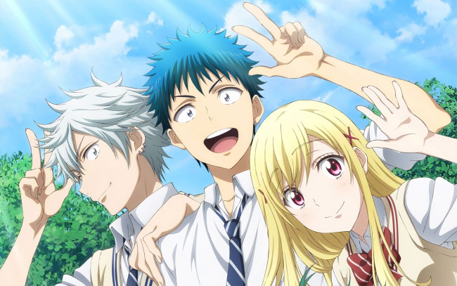 Обои картинки фото yamada-kun to 7-nin no majo, аниме, фон, взгляд, девушка, парни