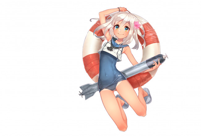Обои картинки фото аниме, kantai collection, девушка, взгляд, фон, ракета
