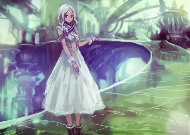 Обои картинки фото аниме, город,  улицы,  здания, девочка