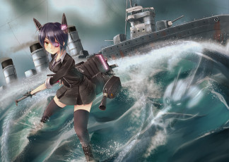 Картинка аниме kantai+collection фон взгляд девушка