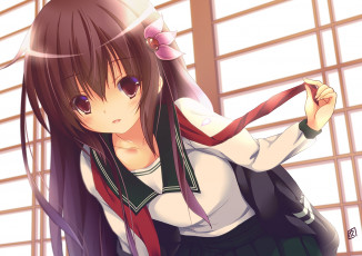 Картинка аниме kantai+collection фон взгляд девушка