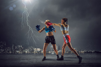 обоя спорт, бокс, девушки, взгляд, фон