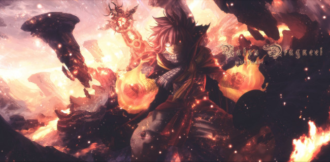 Обои картинки фото аниме, fairy tail, нацу, хвост, феи