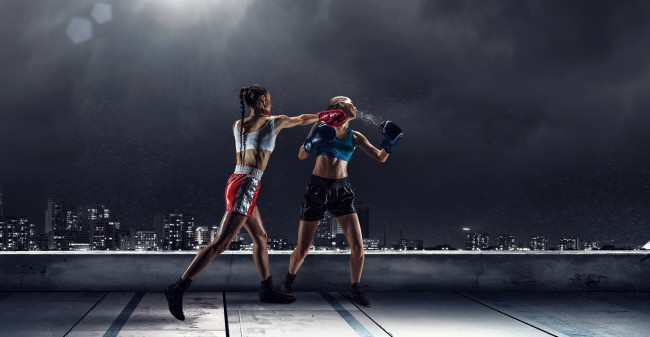 Обои картинки фото спорт, бокс, девушки, взгляд, фон