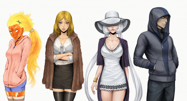 Обои картинки фото рисованное, комиксы, фон, мужчина, девушки, взгляд, одежда