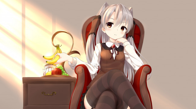 Обои картинки фото аниме, kantai collection, фон, взгляд, девушка