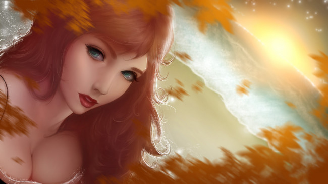 Обои картинки фото рисованное, люди, фон, девушка, взгляд