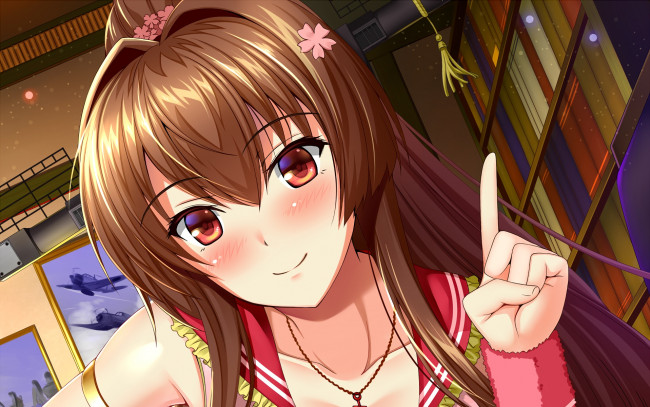 Обои картинки фото аниме, kantai collection, фон, взгляд, девушка