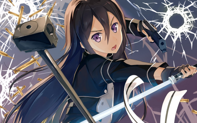 Обои картинки фото аниме, sword art online, фон, взгляд, девушка