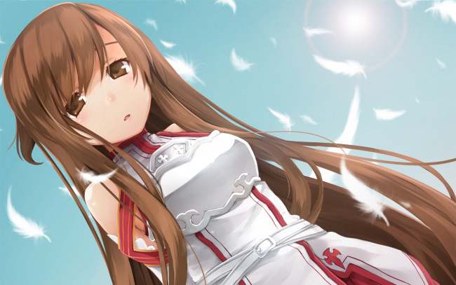 Обои картинки фото аниме, sword art online, взгляд, девушка, фон