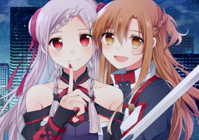 Обои картинки фото аниме, sword art online, девушки, фон, взгляд