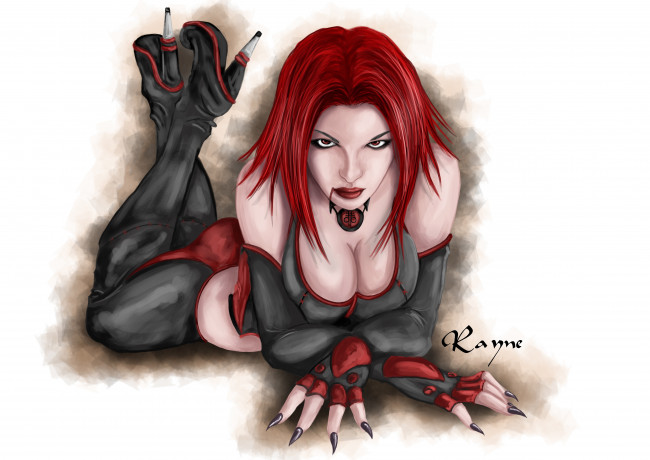 Обои картинки фото рисованное, комиксы, взгляд, фон, кровь, девушка, униформа, bloodrayne