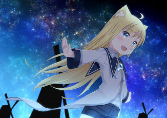 Картинка аниме животные +существа фон взгляд девушка