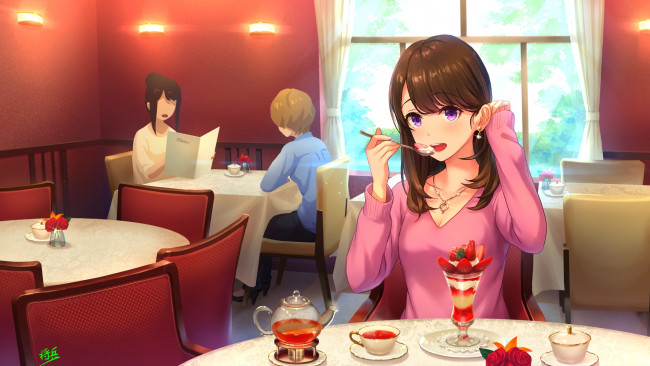 Обои картинки фото аниме, unknown,  другое , фон, взгляд, девушка