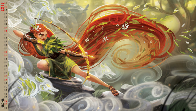 Обои картинки фото календари, фэнтези, лук, стрела, оружие, девушка