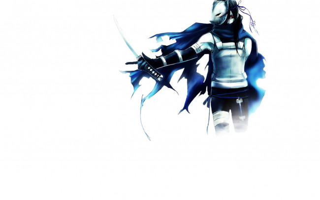 Обои картинки фото аниме, naruto, шаринган, жилет, плащ, катана, маска, итачи, учиха