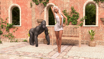 Картинка 3д+графика люди+и+животные+ people+and+animals девушка фон взгляд