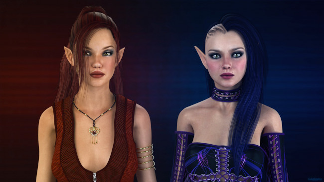 Обои картинки фото 3д графика, эльфы , elves, фон, взгляд, эльфийки