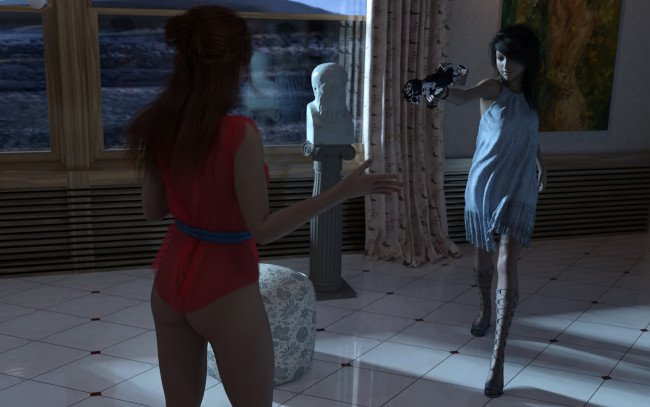 Обои картинки фото 3д графика, фантазия , fantasy, взгляд, девушки, фон