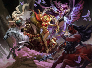 Картинка фэнтези красавицы+и+чудовища девушки фон униформа конь оружие кентавр