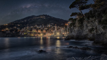 Картинка монтре& 776 +швейцария города -+огни+ночного+города гора город ночь огни